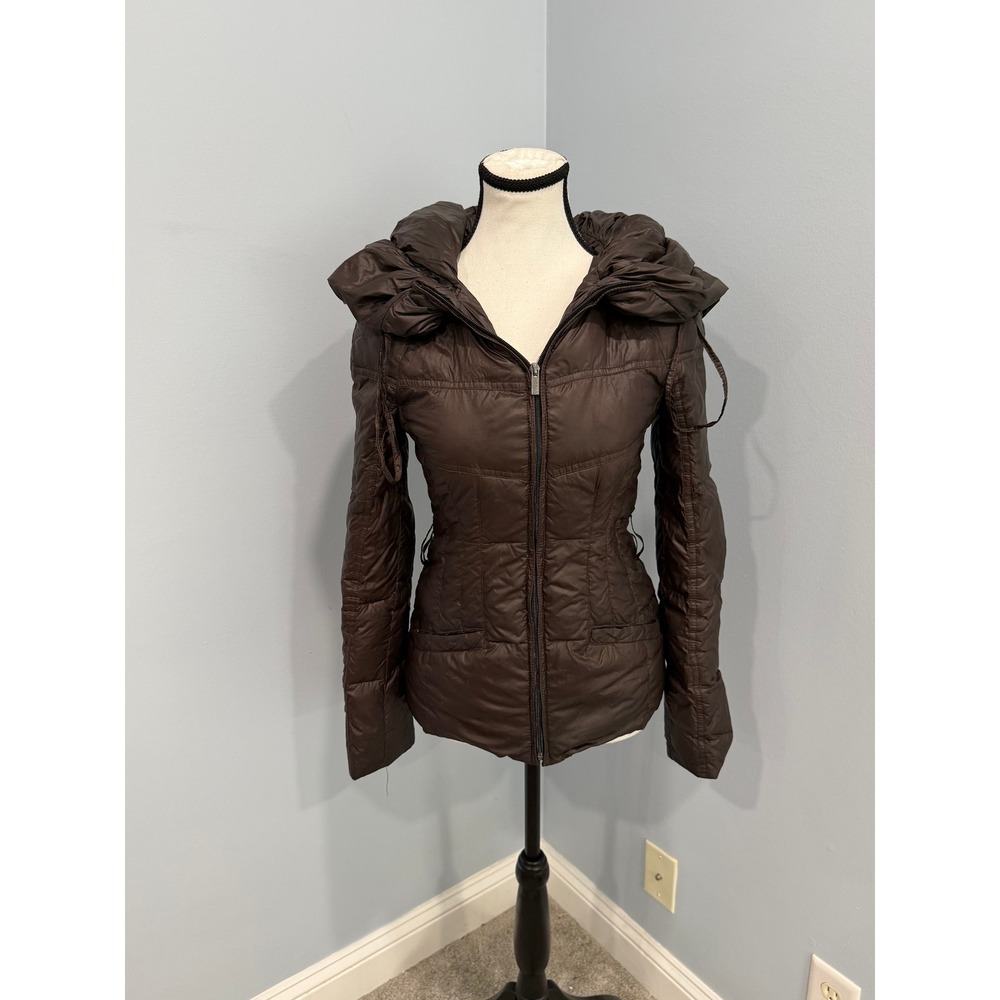 BCBGMAXAZRIA Orson Espresso Brown Down Puffer Jacket Oversized Hood XXS EQL8C353